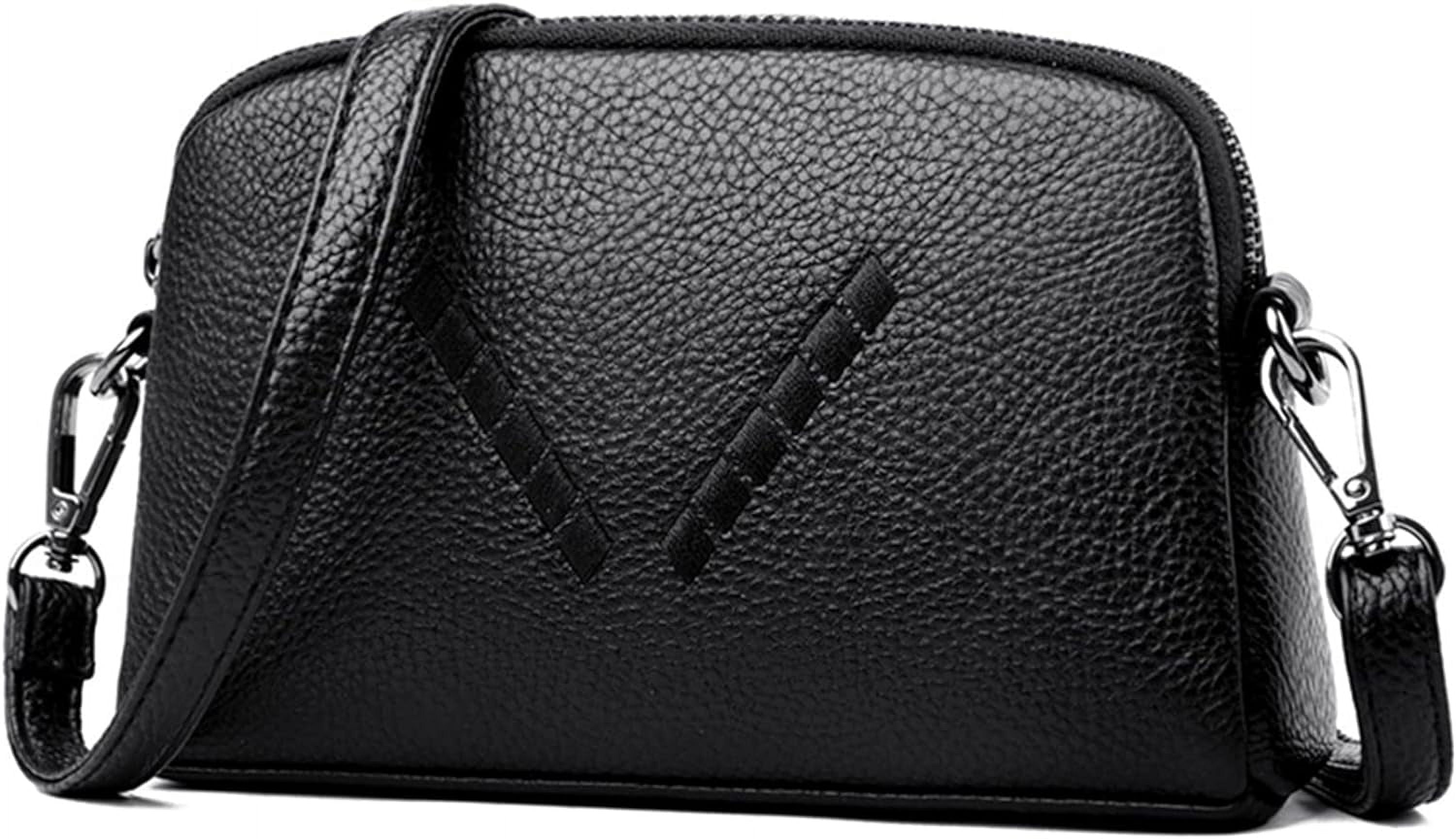 Women's PU Leather Crossbody Bag - Quilted Shoulder Purse With Adjustable Strap (Black)