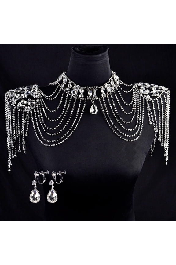 Shoulder Chain Neck Rhinestone Accs Swimsuit Pearl Body Diamant Adjustable Luxury Handmade Crystal Gift Fashion for Prom Wedding Gril B