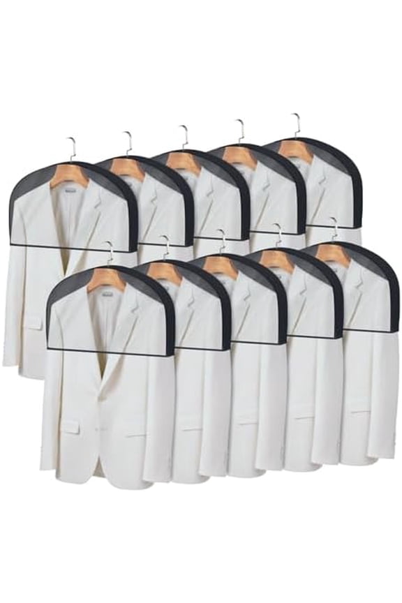 Shoulder Covers for Hanging Clothes (Set of 10) - Breathable Garment Dust Protectors with 2" Gusset, 15" for Suits, Coats, Jackets, Dresses, Black Closet Storage