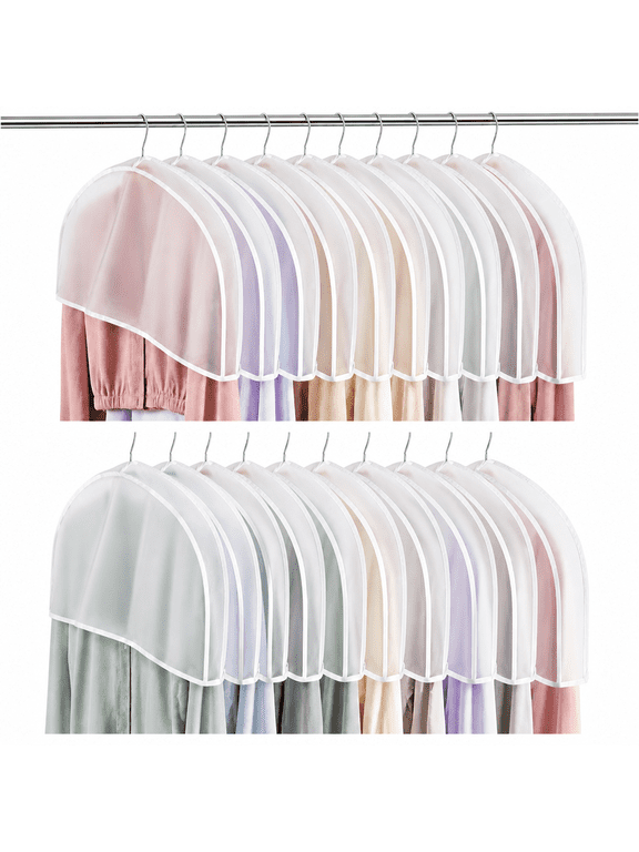 Shoulder Covers Plastic Hanger Covers for Clothes Closet, Breathable Garment Bags Clear Clothing Protector Covers with 2" Gusset for Suits, Coats, Jackets, Blouses, Dresses, 24" x 12" x 2", 10 Pack