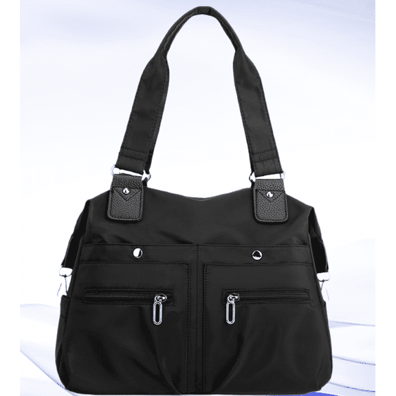 Nylon Tote Bag for Women Multi-pocket Large Shoulder Bag Casual Handbag with Zipper for Work, Travel, College, Black
