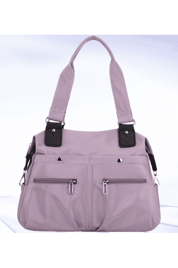 Nylon Tote Bag for Women Multi-Pocket Large Shoulder Bag Casual Handbag with Zipper for Work, Travel, College, Purple