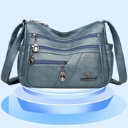 Crossbody Purse for Women Ladies Soft PU Leather Shoulder Bag with Multiple Pockets, Large Handbag Fashion Tote Top Handle Satchel, Blue