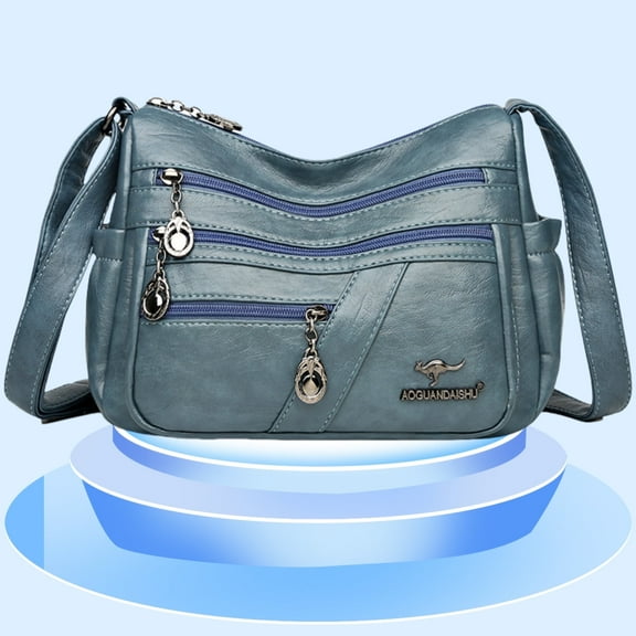 Crossbody Purse for Women Ladies Soft PU Leather Shoulder Bag with Multiple Pockets, Large Handbag Fashion Tote Top Handle Satchel, Blue