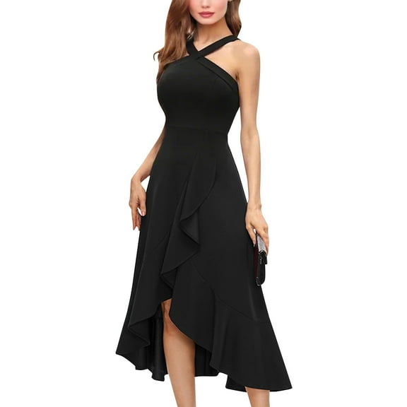 Off The Shoulder Dresses For Women, 2025 Elegant Classy Sleeveless Sexy Evening Dress Prom Ruffle Night Out Dresses Women 2 Piece Sets Linen Dress Work Lace Dress Casual (M, Black) ZMTing