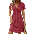thumbnail image 1 of Off The Shoulder Dresses For Women, T Shirt Dresses Casual Twisted V Neck Short Sleeve Solid Color Beach Halter Dresses Women Gothic 2025 Party Hippie Clothes Dresses Shirt (L, Vermilion) ZMTing, 1 of 5