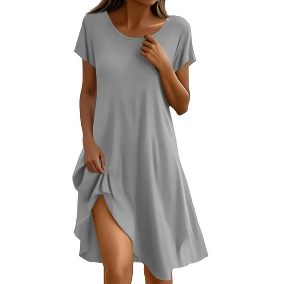 Off The Shoulder Dresses For Women, T Shirt Dresses Flared Short Sleeve Casual Solid Color V Neck Beach Midi Dresses Women Formal Winter Cocktail Dresses Wedding Dresses (XL, Gray) ZMTing