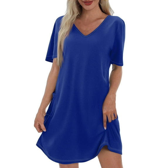 Off The Shoulder Dresses For Women, T Shirt Sundress Casual V Neck Short Sleeve Cotton Knee Length Dress With Pocket Pink Sweater Dress Women Long Flowy Ropa Dresses Halter (L, Blue) ZMTing