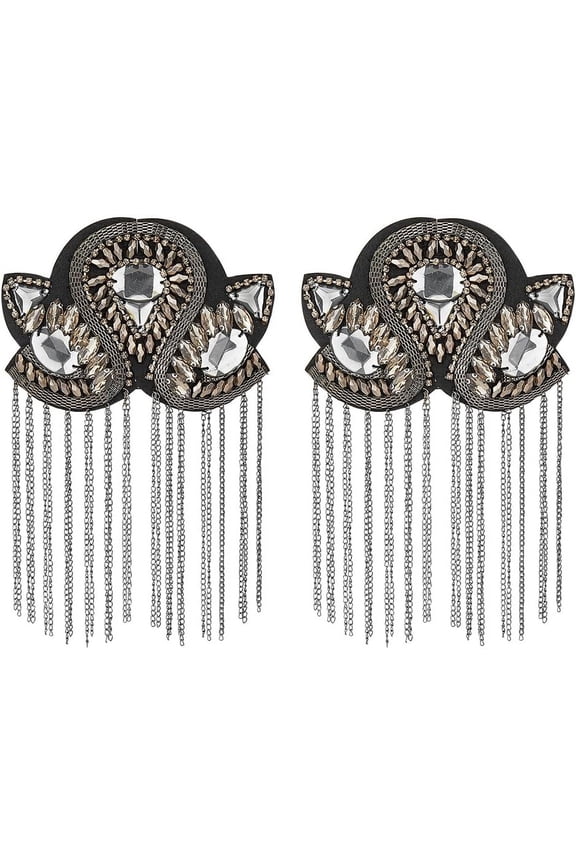 Shoulder Epaulet Beads Chain Iron Tassel Epaulettes Retro Rhinestone Shoulder Badges with Pin