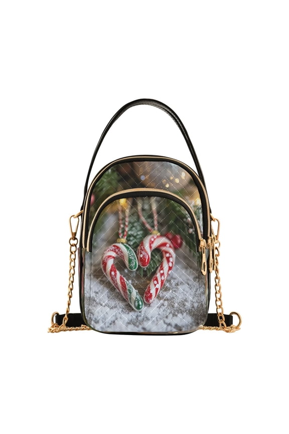 Shoulder Handbag Women's Crossbody Handbags 5.91x3.15x8.27 Inch Bank Card Bag Cash Bag Key Bag Christmas Candy Canes Picture