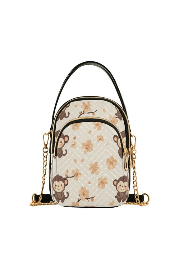Shoulder Handbag Women's Crossbody Handbags 5.91x3.15x8.27 Inch Bank Card Bag Cash Bag Key Bag Cute Little Brown Monkey
