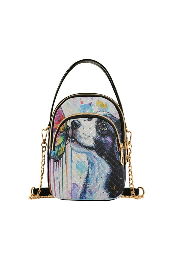 Shoulder Handbag Women's Crossbody Handbags 5.91x3.15x8.27 Inch Bank Card Bag Cash Bag Key Bag Dogs Kiss Colorful Butterflies