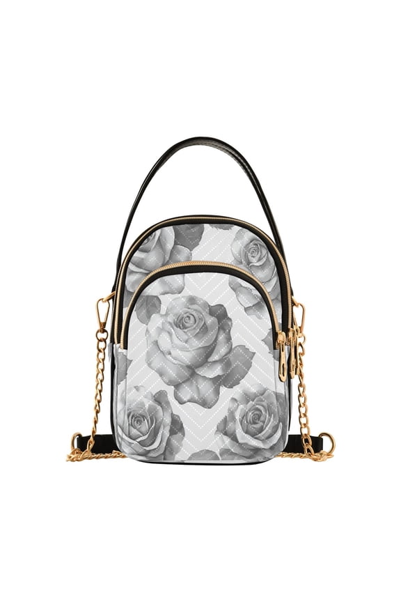 Shoulder Handbag Women's Crossbody Handbags 5.91x3.15x8.27 Inch Bank Card Bag Cash Bag Key Bag Gray Flowers Seamless
