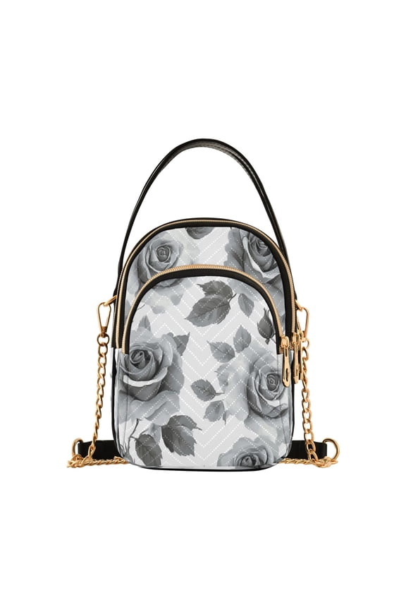 Shoulder Handbag Women's Crossbody Handbags 5.91x3.15x8.27 Inch Bank Card Bag Cash Bag Key Bag Gray Flowers