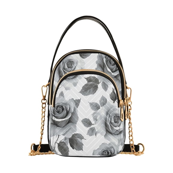 Shoulder Handbag Women's Crossbody Handbags 5.91x3.15x8.27 Inch Bank Card Bag Cash Bag Key Bag Gray Flowers