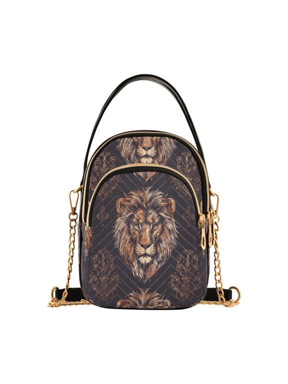 Shoulder Handbag Women's Crossbody Handbags 5.91x3.15x8.27 Inch Bank Card Bag Cash Bag Key Bag Gray Lion