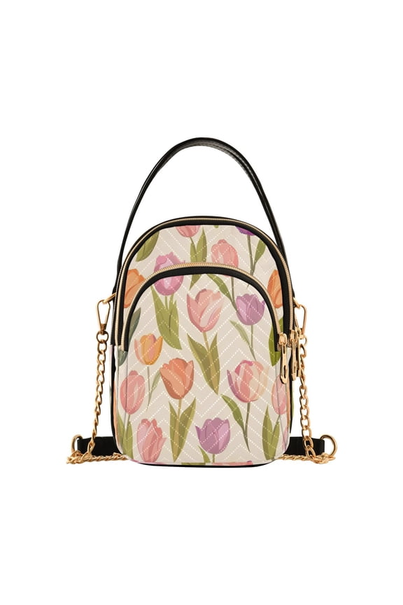 Shoulder Handbag Women's Crossbody Handbags 5.91x3.15x8.27 Inch Bank Card Bag Cash Bag Key Bag Light Cream Tulips