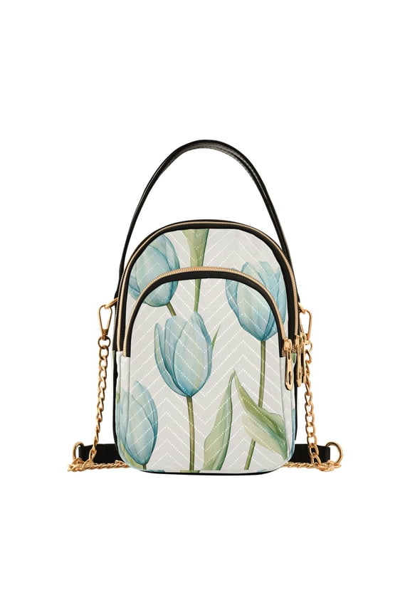 Shoulder Handbag Women's Crossbody Handbags 5.91x3.15x8.27 Inch Bank Card Bag Cash Bag Key Bag Lovely Blue Tulips
