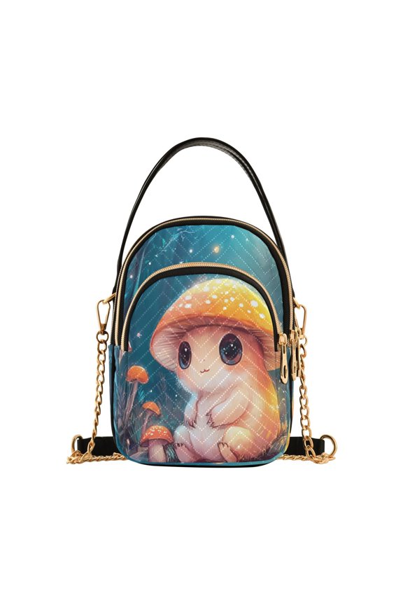 Shoulder Handbag Women's Crossbody Handbags 5.91x3.15x8.27 Inch Bank Card Bag Cash Bag Key Bag Lovely Cartoon Orange Mushroom