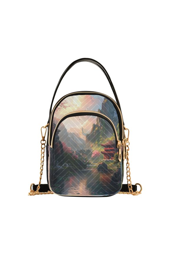 Shoulder Handbag Women's Crossbody Handbags 5.91x3.15x8.27 Inch Bank Card Bag Cash Bag Key Bag Picturesque House