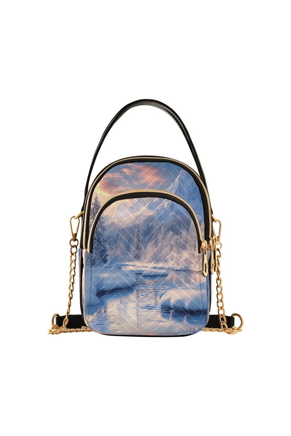 Shoulder Handbag Women's Crossbody Handbags 5.91x3.15x8.27 Inch Bank Card Bag Cash Bag Key Bag Picturesque Winter Snow