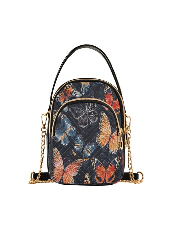 Shoulder Handbag Women's Crossbody Handbags 5.91x3.15x8.27 Inch Bank Card Bag Cash Bag Key Bag Polychromatic Butterfly