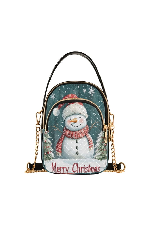 Shoulder Handbag Women's Crossbody Handbags 5.91x3.15x8.27 Inch Bank Card Bag Cash Bag Key Bag Santa Hat Snowman Picture