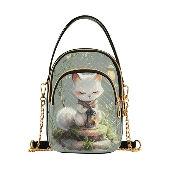 Shoulder Handbag Women's Crossbody Handbags 5.91x3.15x8.27 Inch Bank Card Bag Cash Bag Key Bag White Cartoon Fox
