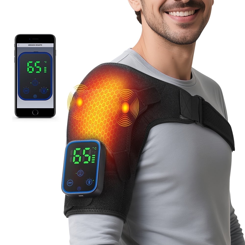 Shoulder Massager with Heat, Shoulder Heating Pad with Massage, KShoulder ee Heated Wrap - 3 Vibration & Timing, 7 Heating Modes, Adjustable Strap, Cordless Control App for Android, IOS