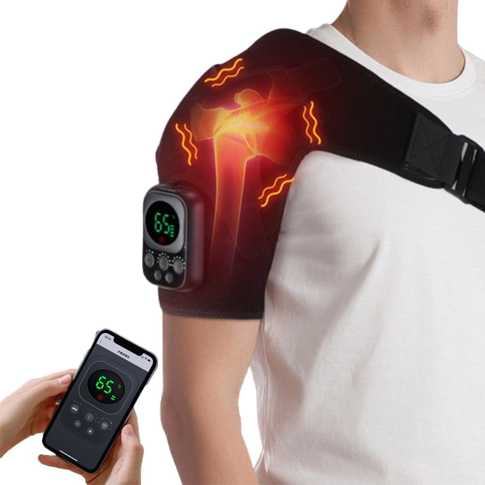 Shoulder Heating Pad, Heated Shoulder Wrap with Massage, Heated Shoulder Brace with Detachable Wireless Control, 5000mAh Battery Powered Cordless Shoulder Massage Relaxation for Man Women