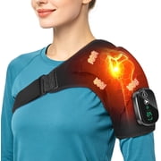 Shoulder Heating Pad Heated Wrap with Massager - Cordless Shoulder Massager Brace with 3-Vibration and 3-Heat Settings hot Therapy for Shoulder Deep Issue Relief for Women Men, Black