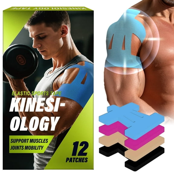 Kinesiology Tape for Shoulder, 12Pcs Waterproof and Breathable Sports Tape, Precut Kinesiology Tape Supports Shoulder for All Skin Types