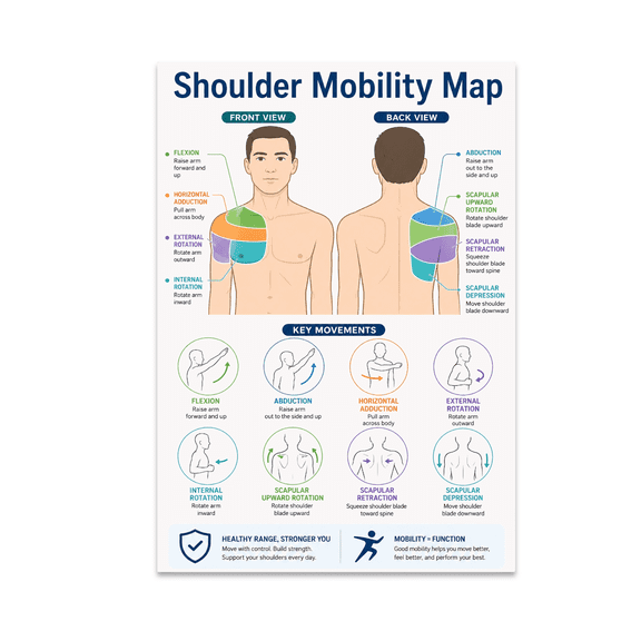 Shoulder Mobility Map Infographic - Physical Therapy Enthusiast - 13x19 Poster Print
