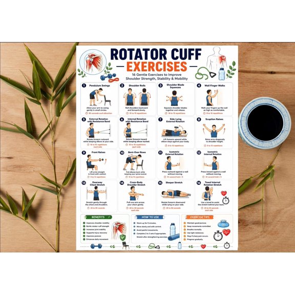 Shoulder Mobility Stretch Guide Poster, Rotator Cuff Rehab Chart