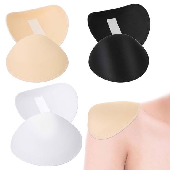 Shoulder Pads for Blazer, Suit, T-Shirt – Set-in Non-Slip Enhancer, High-Density Breathable Sponge, Improves Sloping High Low Shoulders, , 4.7"x4.3"x0.9", Skin/White, 2-Pack