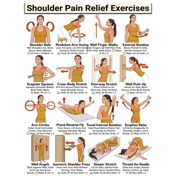 Shoulder Pain Relief Exercises poster Rotator Cuff Stretches, Shoulder ...