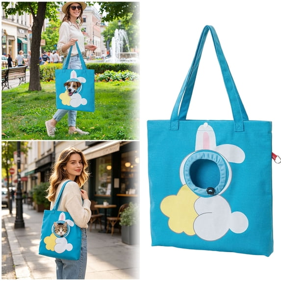 Shoulder Pet Carrier Bag Head-Out Design Tote – 14.96" x 14.96" Breathable Cat & Small Dog Carry Bag for Travel & Outings Blue