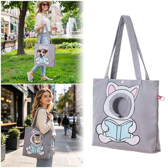 Shoulder Pet Carrier Bag Head-Out Design Tote – 14.96" x 14.96" Breathable Cat & Small Dog Carry Bag for Travel & Outings Grey