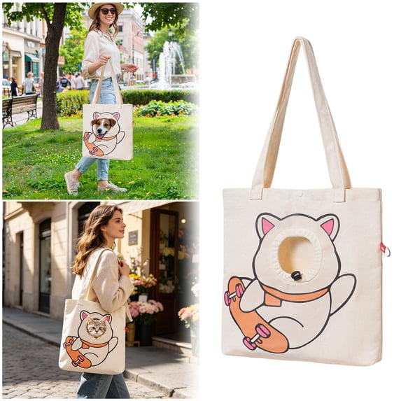 Shoulder Pet Carrier Bag Head-Out Design Tote – 14.96" x 14.96" Breathable Cat & Small Dog Carry Bag for Travel & Outings White