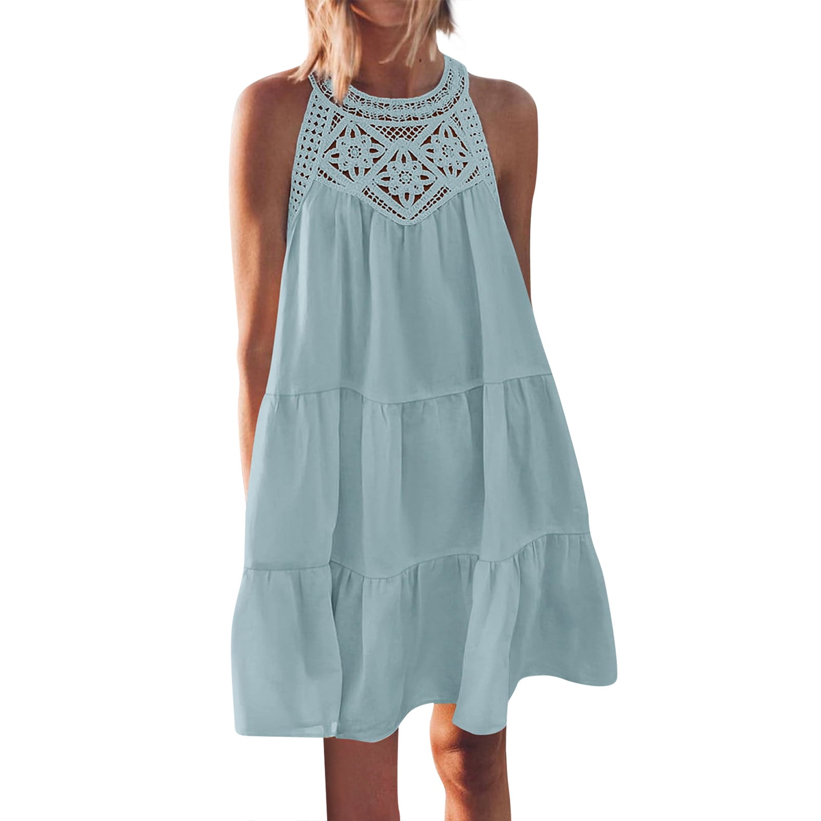 Sleeveless Halter Vacation Style Dress