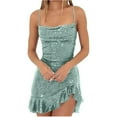 thumbnail image 1 of Off The Shoulder Prom Dress, Spaghetti Strap Homecoming Dresses Sexy Sequin Back Cross Tie Ruffle Mini Party Dress Formal Black Women Slip Dress Wedding For Dresses Casual (M, Mint Green) ZMTing, 1 of 4