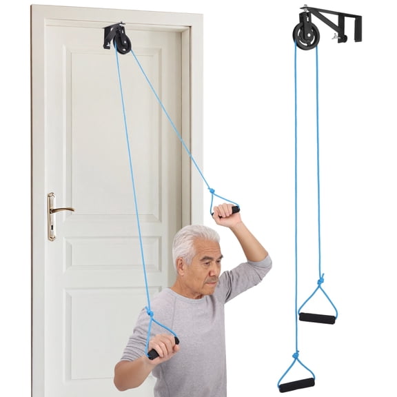 Shoulder Pulley for Physical Therapy, Over The Door Pulley Rehab Exercise, Metal Bracket, Adjustable Rope, 360 Rotation, Upper Limb Training Exercise Pulley for Injury Rehab Recovery Stretching