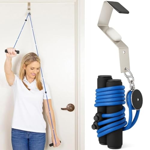 Shoulder Pulley for Physical Therapy - Rotator Cuff Pain Pulley System - Over Door Rehab Exerciser - with Durable Metal Pulley & Comfortable Padded Handles