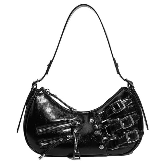 Shoulder Purse for Women, PU Leather Women's Handbag Aesthetic Coquette Shoulder Bag Punk Fashion Ladies Purse Shoulderbag(Black)