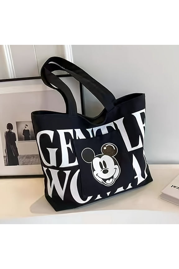 Shoulder Strap Canvas Bag Commuting Travel Handbag Simple Large Capacity Women's Bag Mickey Handbag Canvas Bag Multifunctional Handbag Lazy Style Mickey Canvas Bag
