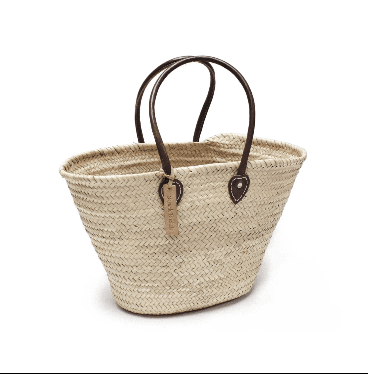 French Baskets Shoulder Straw Tote Bag, Long Leather Handles