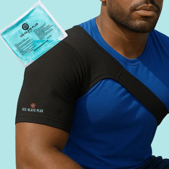 Shoulder Support Brace with Reusable Hot & Cold Gel Pack, Adjustable Compression Shoulder Wrap for Daily Support, Workouts and Post-Activity Comfort - ICE-OLATE PLUS (L-XL)
