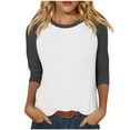 thumbnail image 1 of Off the Shoulder Sweatshirt 3/4 Sleeve Tops for Women Raglan Color Block Tee Crewneck Casual Shirts Loose Fitting Fall Pullover Blouses S-94 Dark Gray XXL, 1 of 7