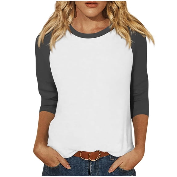 Off the Shoulder Sweatshirt 3/4 Sleeve Tops for Women Raglan Color Block Tee Crewneck Casual Shirts Loose Fitting Fall Pullover Blouses S-94 Dark Gray XXL