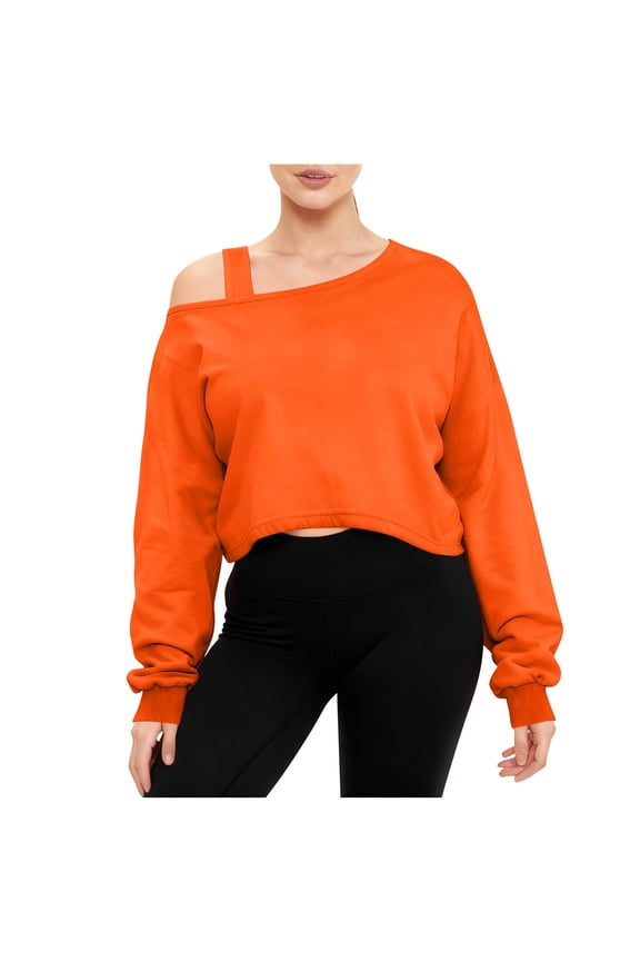 Off The Shoulder Sweatshirt Women Fashion Style Asymmetrical Off Shoulder Loose Long Sleeve Crop Top Sweatshirt For A Flirty Everyday Look Sweatshirt For Women